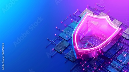 Digital shield symbol representing cybersecurity and data protection in vibrant colors, ideal for tech and security themes.