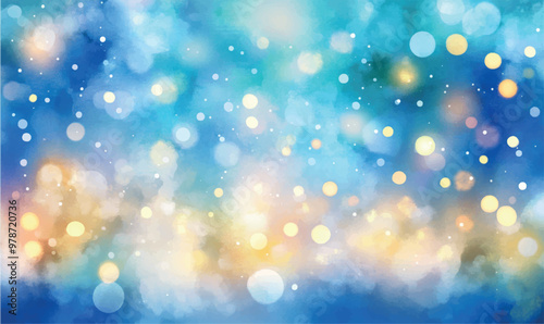 
watercolor background Background with festive lights – twinkling lights in pastel tones of blue and yellow create a light and cheerful New Year's mood 