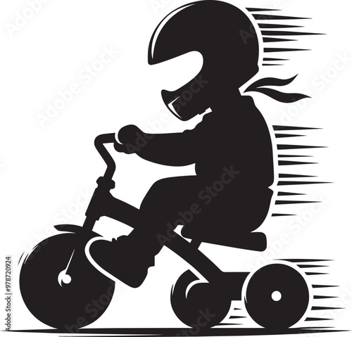 Tricycle riding silhouette vector illustration isolated on a white background