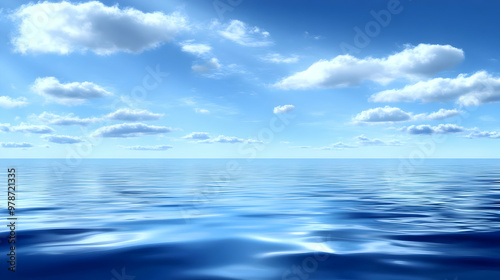 Serene Ocean with a Blue Sky and White Clouds, a Calm and Peaceful Seascape with Gentle Waves