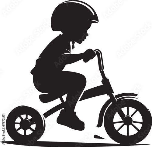 Tricycle riding silhouette vector illustration isolated on a white background