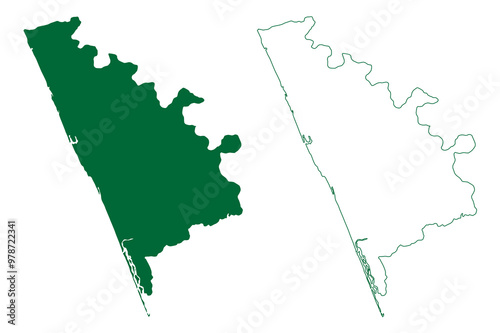 Kasaragod district (Kerala State, Republic of India) map vector illustration, scribble sketch Kasaragod map photo