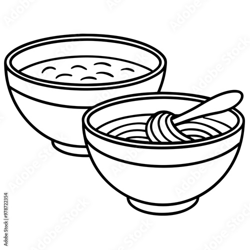 bowls of soup outline coloring book page line art drawing