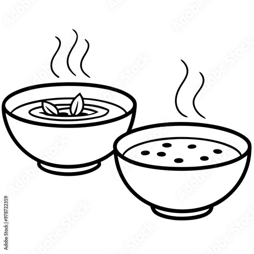 bowls of soup outline coloring book page line art drawing