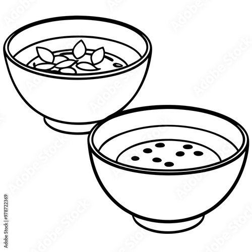 bowls of soup outline coloring book page line art drawing