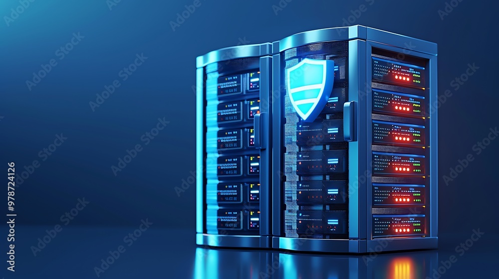 Futuristic data server with illuminated interface, emphasizing security and technology in a digital environment. Futuristic data server with illuminated interface, emphasizing security and technology in a digital environment.