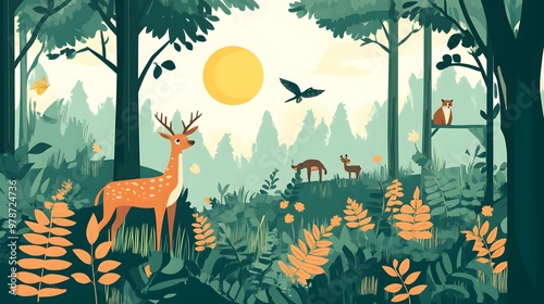 concept illustration in simple flat style, An illustration showing non native plants and animals
 photo