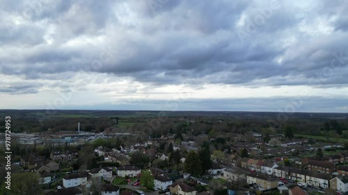 High Angle View of Central City of Harefield, Uxbridge, London United Kingdom. Footage Captured with Drone's Camera During Beautiful Sunset Time on April 3rd, 2024 photo