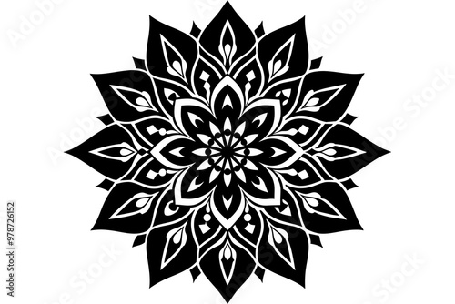 Beautiful Ornamental luxury mandala linocut silhouette black vector art illustration