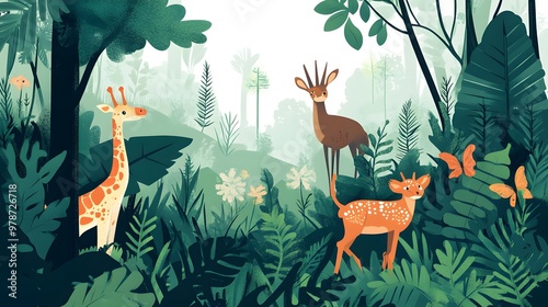 concept illustration in simple flat style, An illustration showing non native plants and animals
 photo