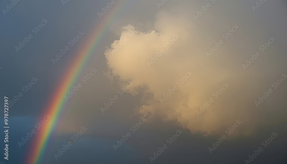 Vibrant Rainbow Stretching Across a Cloudy Sky After the Rain Vibrant Rainbow Stretching Across a Cloudy Sky After the Rain