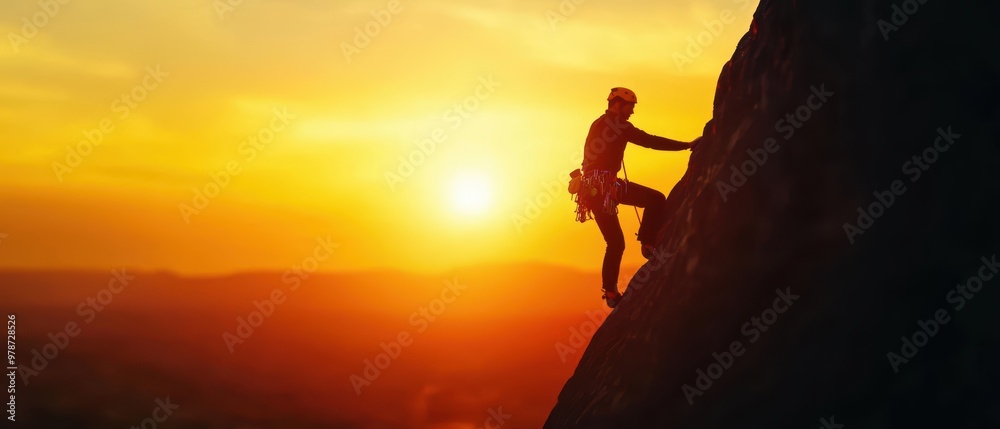 A climber ascends a rocky peak during a stunning sunset, showcasing adventure, nature, and perseverance in the great outdoors. A climber ascends a rocky peak during a stunning sunset, showcasing adventure, nature, and perseverance in the great outdoors.