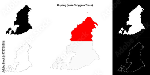 Kupang blank outline map set photo