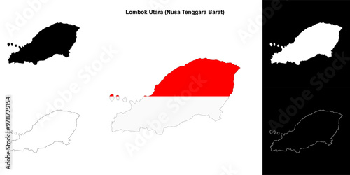 Lombok Utara blank outline map set photo