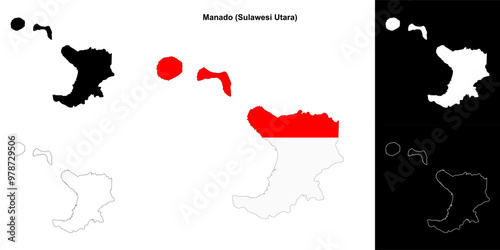 Manado blank outline map set