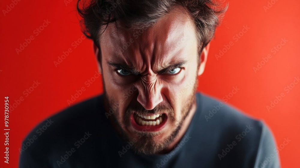 An Angry Man Expressing Intense Emotion Vigorously Against A Bold Red Background An Angry Man Expressing Intense Emotion Vigorously Against A Bold Red Background