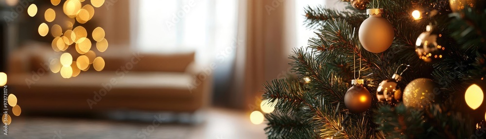 A cozy living room adorned with a beautifully decorated Christmas tree, radiating warmth and festive cheer. A cozy living room adorned with a beautifully decorated Christmas tree, radiating warmth and festive cheer.
