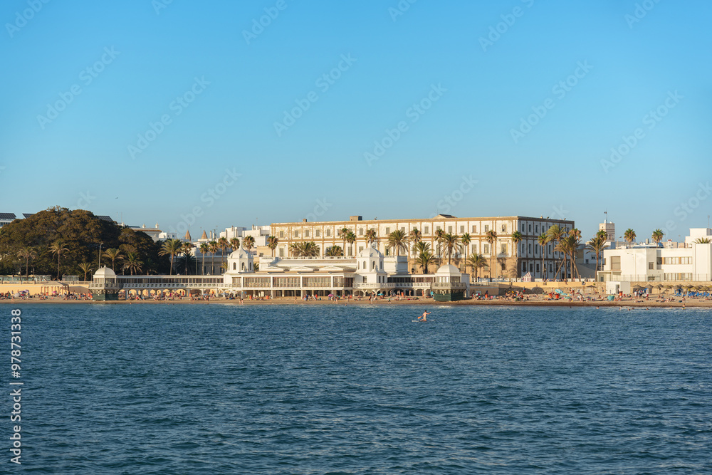 Sunset view of the Balneario de la Palma in La Caleta Beach, Cadiz. Sunset view of the Balneario de la Palma in La Caleta Beach, Cadiz.