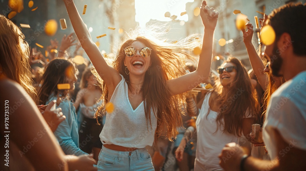 Obraz premium A vibrant celebration of music brings together a lively crowd, reveling in live performances and shared rhythms.