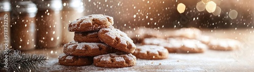 Delicious cookies stacked on a wooden surface, creating a cozy, festive atmosphere perfect for holiday gatherings.