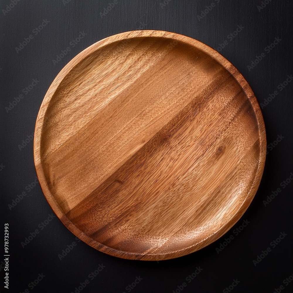 wooden plate on black background top view