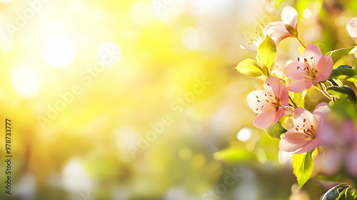 Close-up View of Delicate Pink Flowers Blooming in the Warm Sunlight, Creating a Beautiful Natural Background.