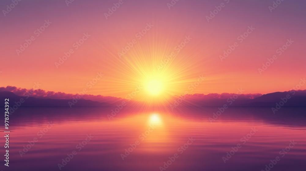 Fototapeta premium A sunrise weather icon with the sun rising over a flat horizon, casting soft morning rays.