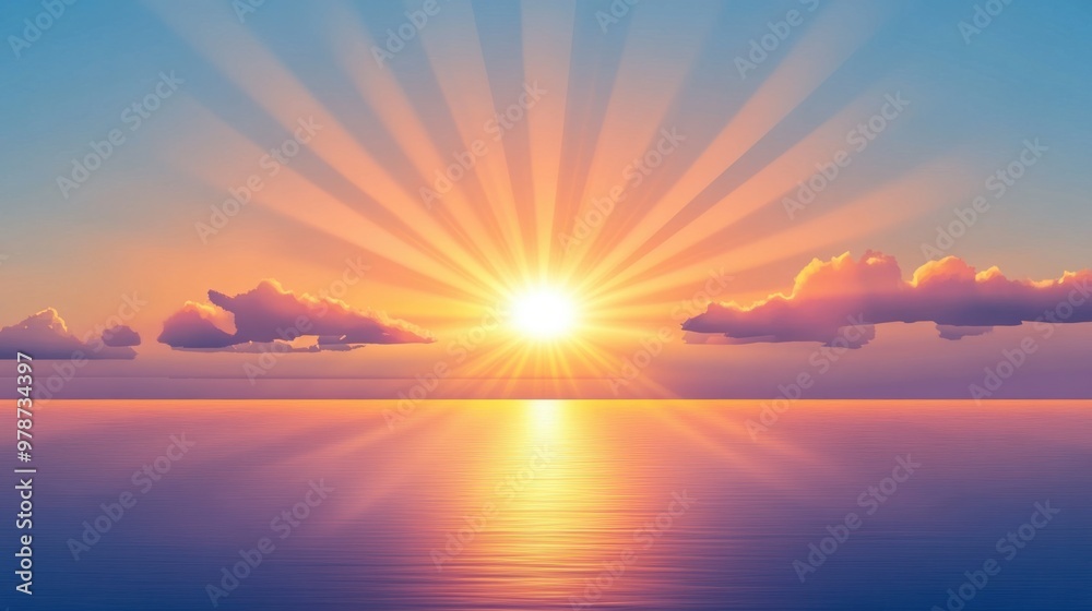 Obraz premium A sunrise weather icon with the sun rising over a flat horizon, casting soft morning rays.