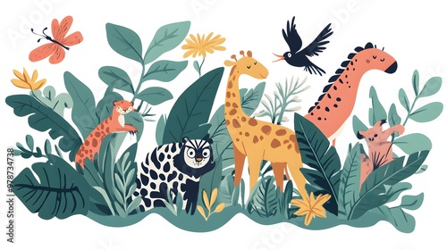 concept illustration in simple flat style, An illustration showing non native plants and animals
 photo