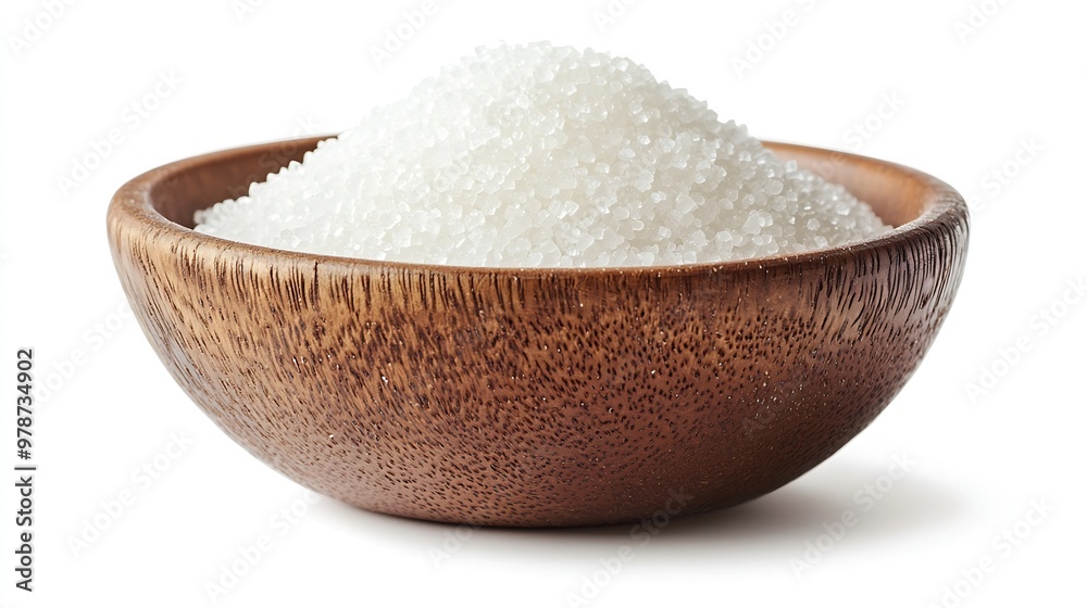 White Sugar in a Brown Round Serving Bowl isolated on white background : Generative AI White Sugar in a Brown Round Serving Bowl isolated on white background : Generative AI