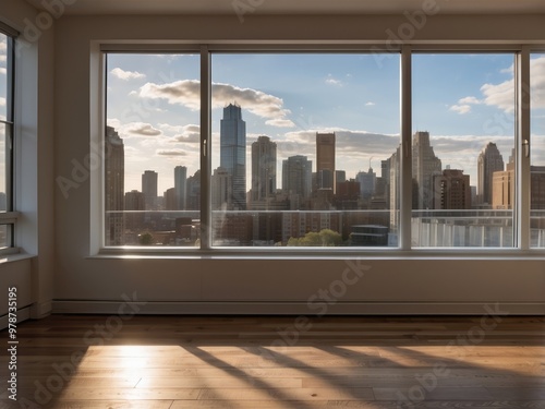 Cityscape View from a Modern Apartment Window photo