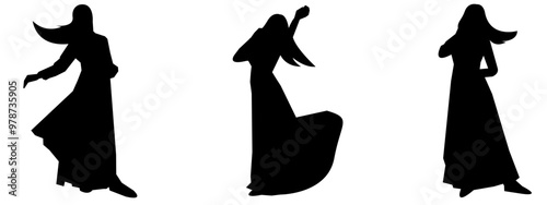 Silhouettes of women's bodies in various poses and styles, beautiful clothes, fashion. isolated vector illustration on a white background.