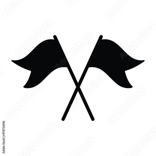 Crossed flags silhouette icon isolated on white. Vector