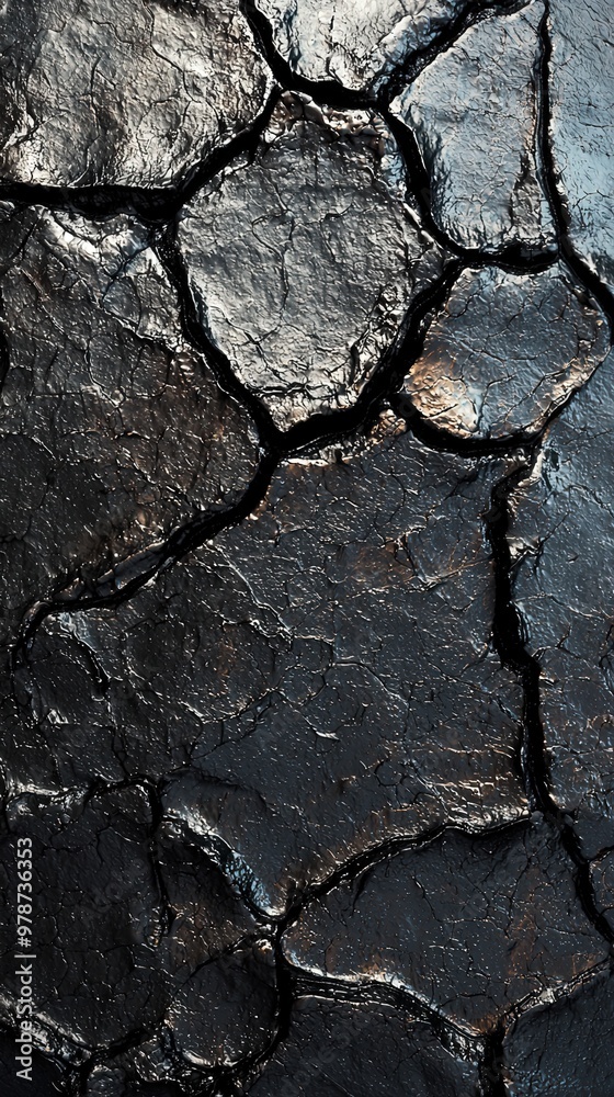Fototapeta premium Cracked earth glistens under sunlight showcasing nature's intricate patterns and textures