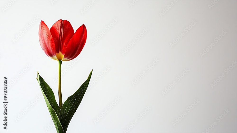 Red Tulip with Leaves Isolated on White Background : Generative AI Red Tulip with Leaves Isolated on White Background : Generative AI