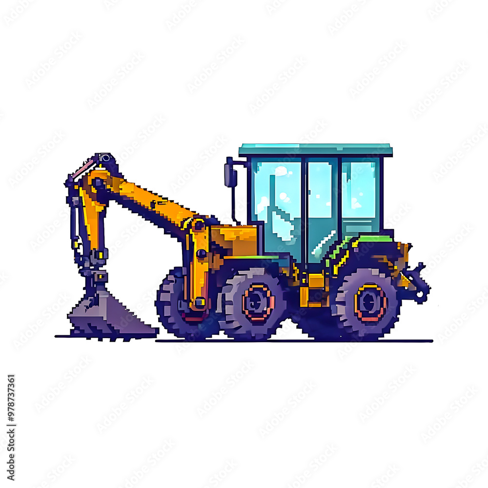 Illustration of Pixel art Backhoe on white background. Illustration of Pixel art Backhoe on white background.