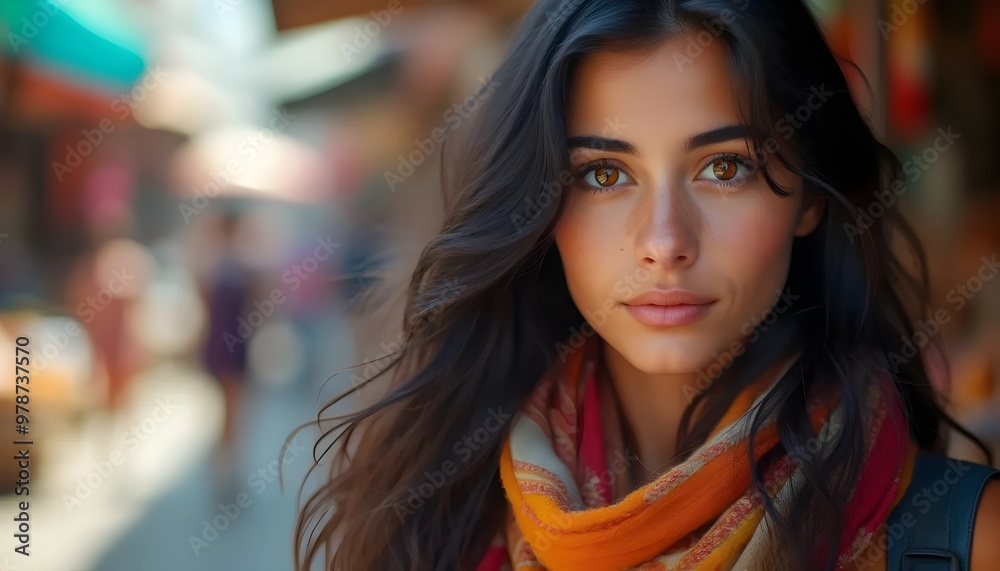 Obraz premium Curious young woman exploring a bustling market