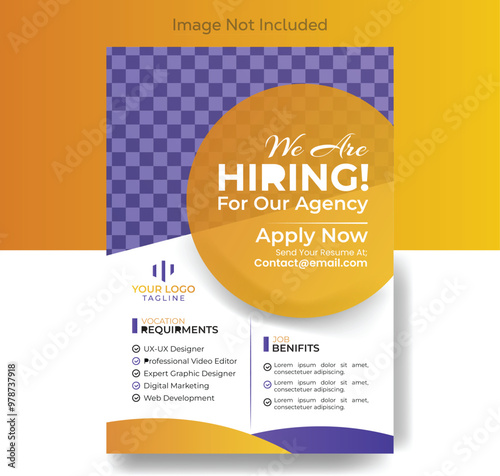 Job vacancy hiring flyer or poster design for social media circular post banner template