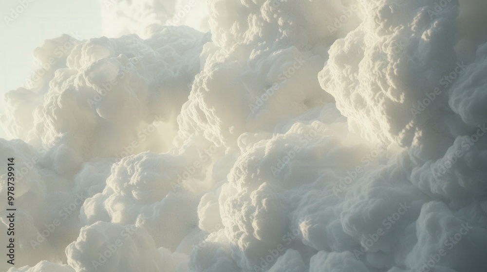 Naklejka premium Fluffy white clouds billowing softly under a bright blue sky at dawn