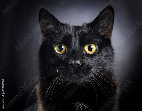  Black cat with a mysterious look, creating a spooky or eerie atmosphere for Halloween or da_1(36)