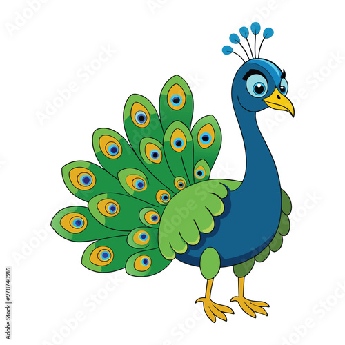 Cute Peacock Bird Cartoon Vector Icon Illustration.