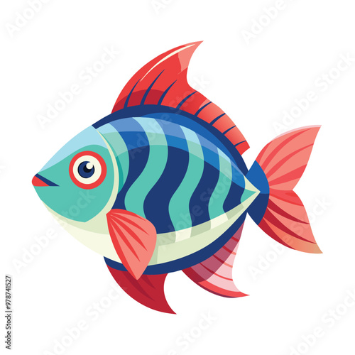 Vector cartoon illustration of a cute tropical marine animal fish swimming in the ocean