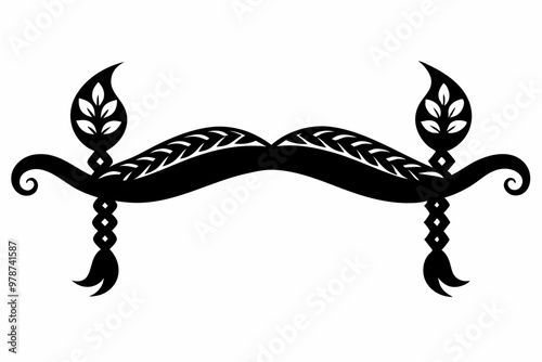  Pattern ornament element ribbon braid Russian folk style, silhouette black color vector art illustration photo