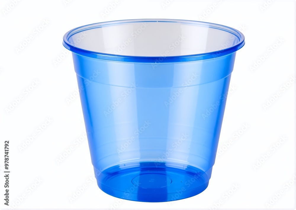 Empty blue transparent plastic cup on white background Empty blue transparent plastic cup on white background