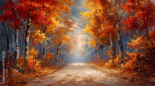 Autumn mountain scenery with colored leaves