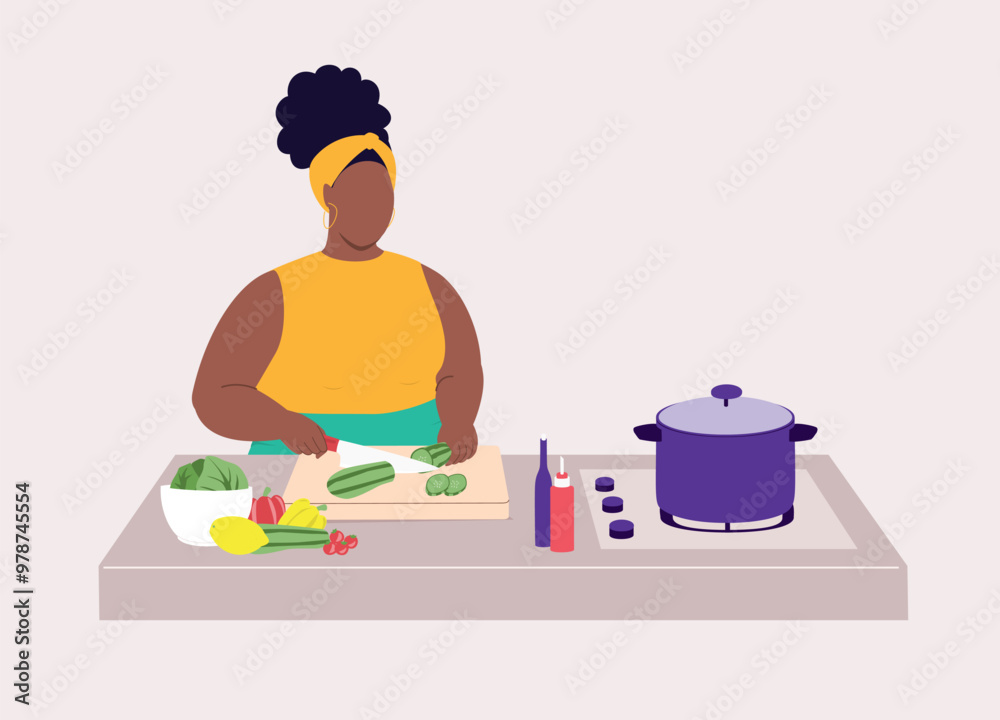 One Plus Size Black Woman Preparing Food For Cooking. One Plus Size Black Woman Preparing Food For Cooking.