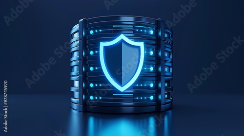 Obraz na płótnie Modern data shield symbolizing cybersecurity and protection, featuring glowing blue elements on a sleek digital background. w salonie