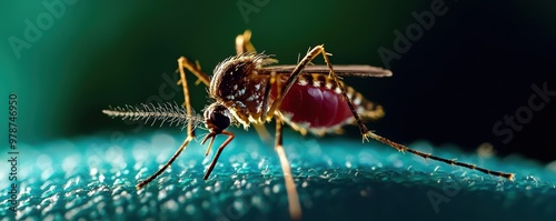 Close-up view of a mosquito showcasing its intricate features and antennae on a textured surface, highlighting its delicate structure. photo