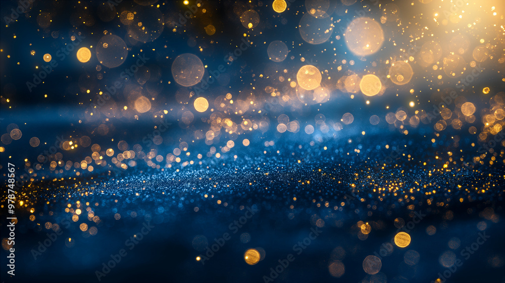 Obraz premium Abstract Particles in Dark Blue and Gold, Abstract Christmas Holiday Background. Generative AI