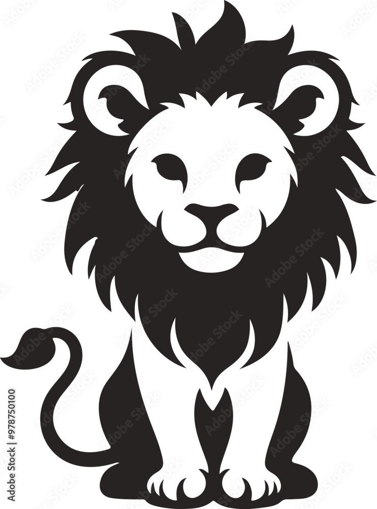 Lion silhouette vector art, black and white background.